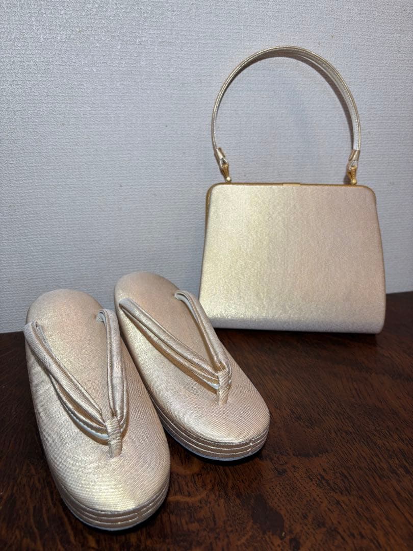 礼装用　佐賀錦の草履バッグセット　シャンパンゴールド　Mサイズ