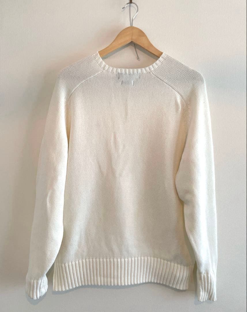 90sポロラルフローレン 刺繍ロゴ ホワイト コットンニット 正規代理タグ L