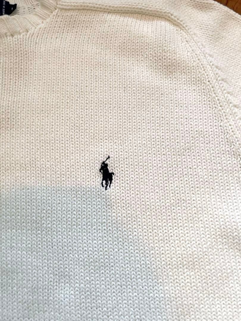 90sポロラルフローレン 刺繍ロゴ ホワイト コットンニット 正規代理タグ L