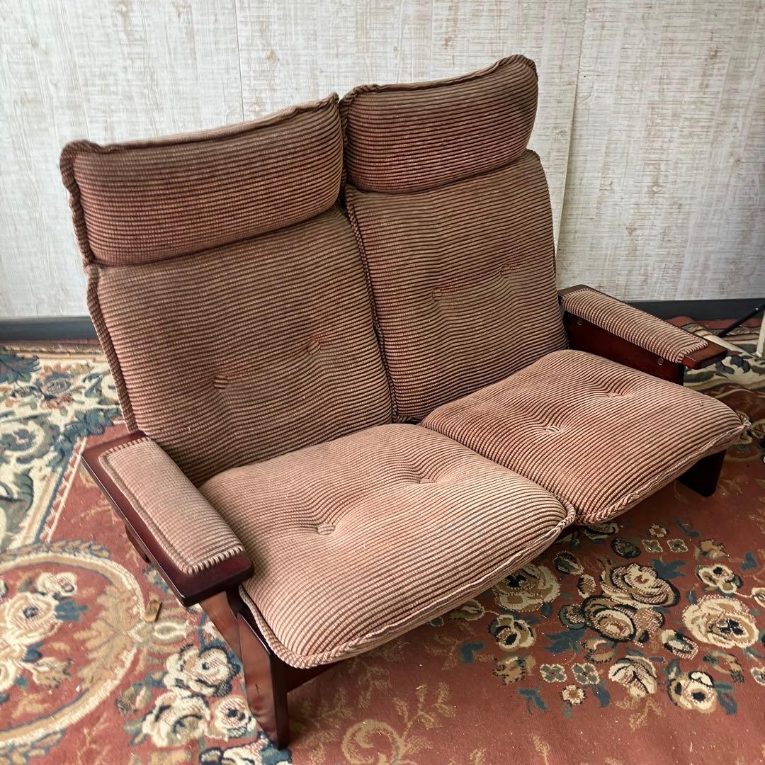 北欧レトロ グリーンジョイ 二人掛けリクライニングソファー ラウンジチェア