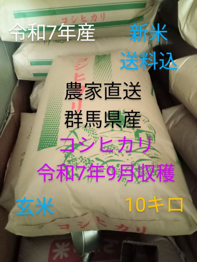 R7年産 新米 群馬県産 コシヒカリ 10キロ 玄米 送料込 ①