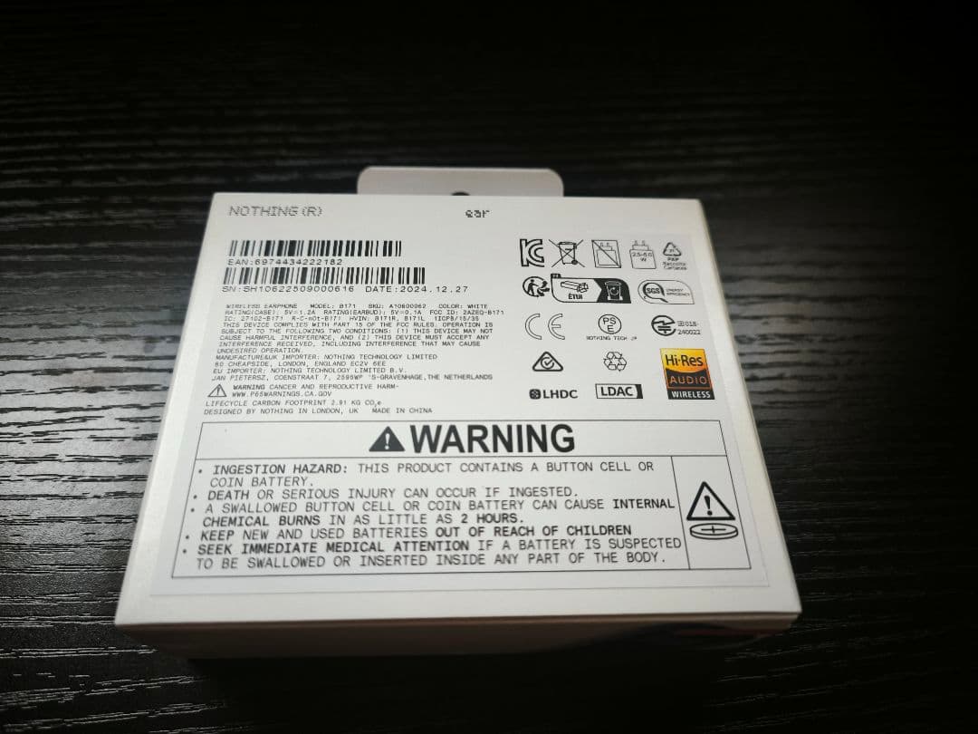 ワイヤレスイヤホン NOTHING Ear (白) 2024