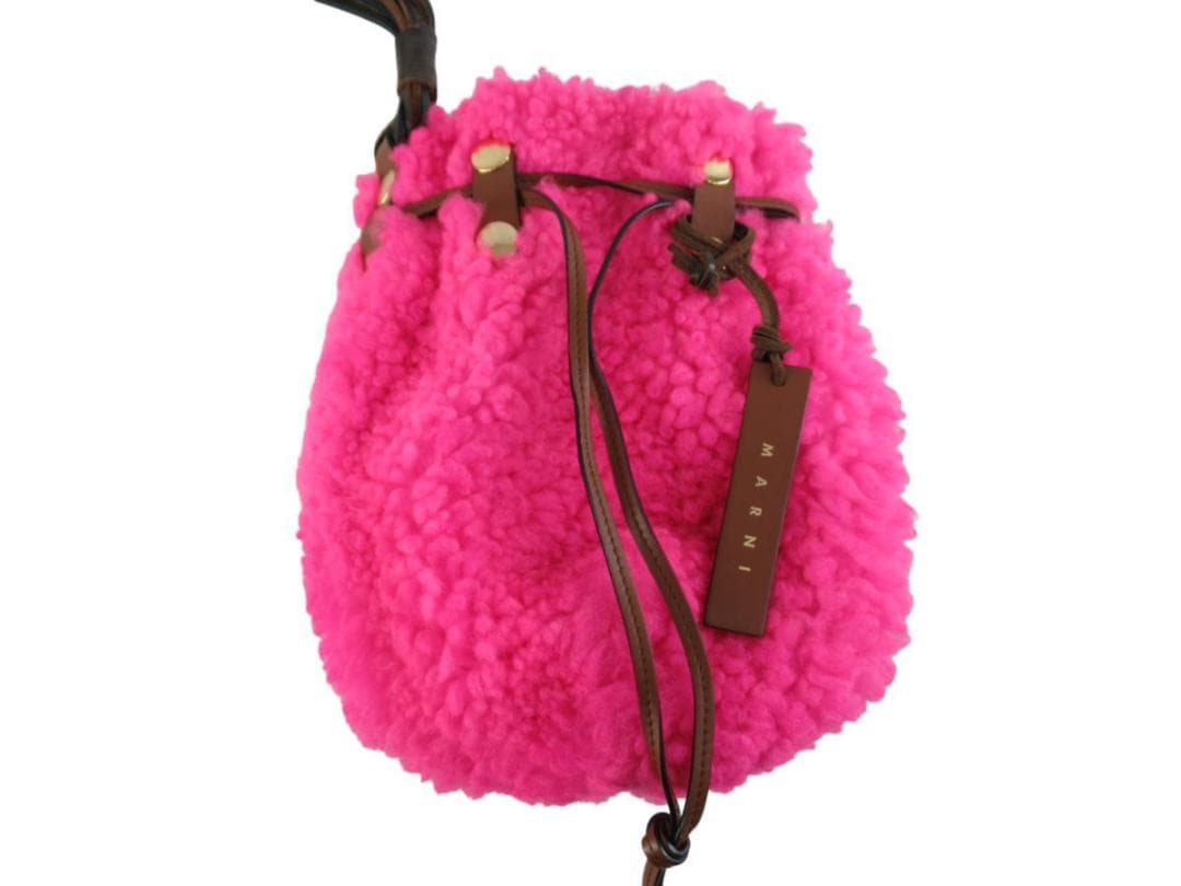 ■071201-072■超美品■マルニ■ハンドバッグ■巾着■ボア■ピンク■