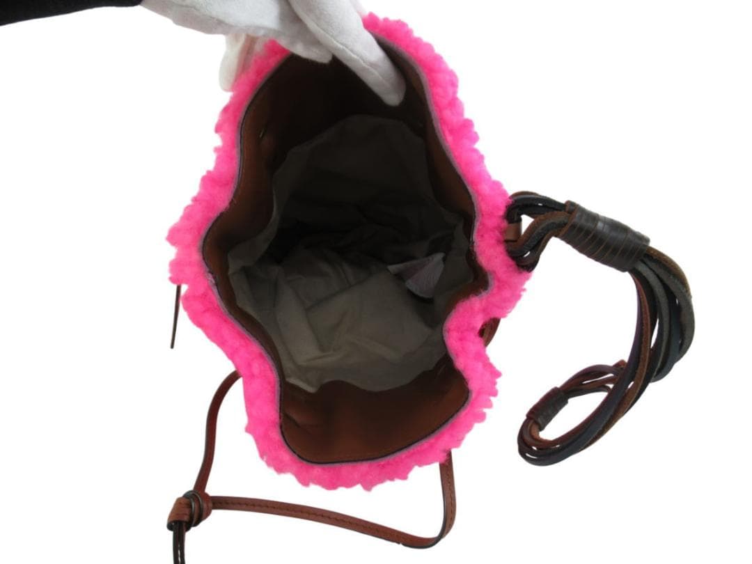 ■071201-072■超美品■マルニ■ハンドバッグ■巾着■ボア■ピンク■