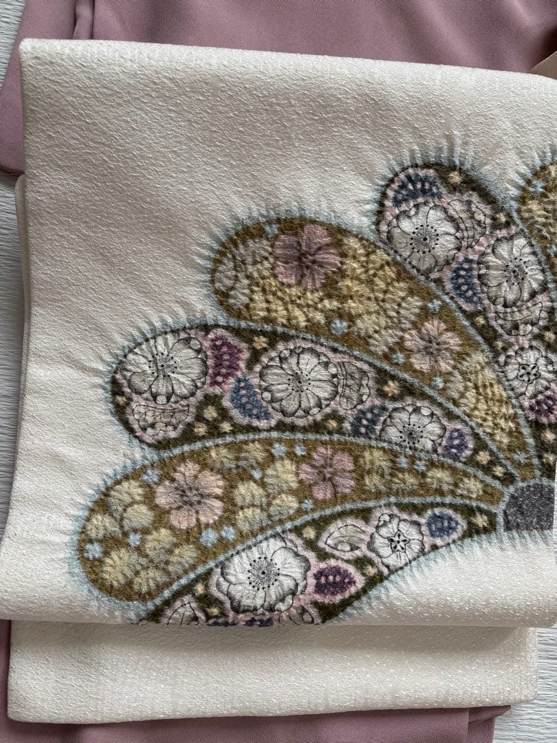 ☆ 正絹 名古屋帯 辻が花 絞り 白 長尺 ☆