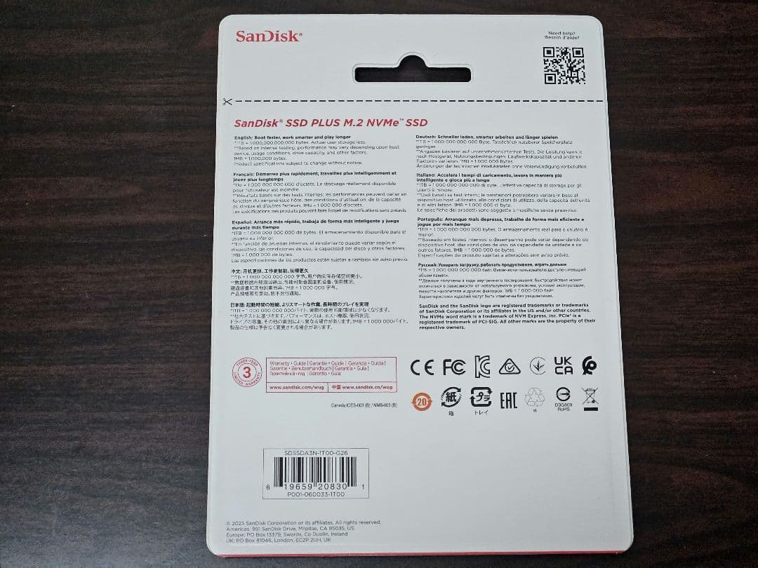 新品 SanDisk SSD PLUS M.2 NVMe SSD 1TB