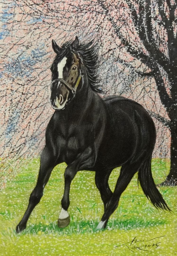 上鈴木正一 油彩画 A3『 メジロラモーヌ 』ロバート様のオーダー作品です。