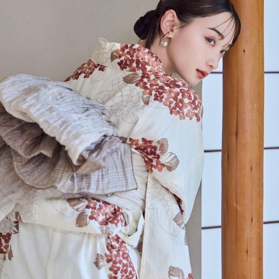 hinari × utatane浴衣セット 紫陽花　テラコッタ　FREE