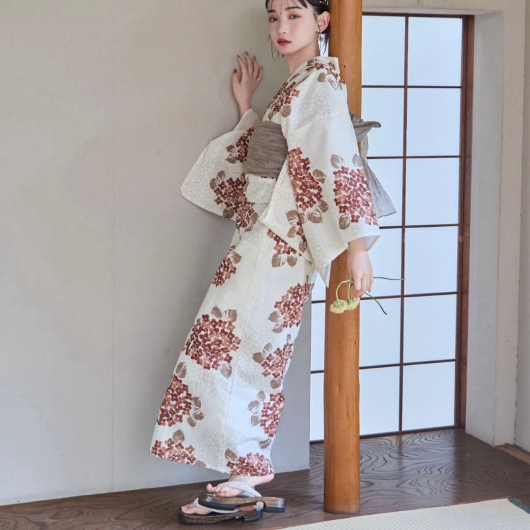 hinari × utatane浴衣セット 紫陽花　テラコッタ　FREE