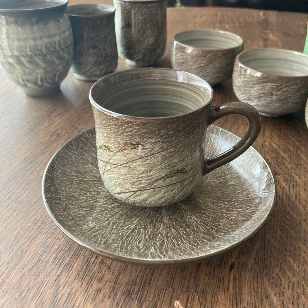 現川焼　臥牛窯　食器　まとめ　珈班碗皿　湯呑　菓子鉢　小皿　茶道具　16点