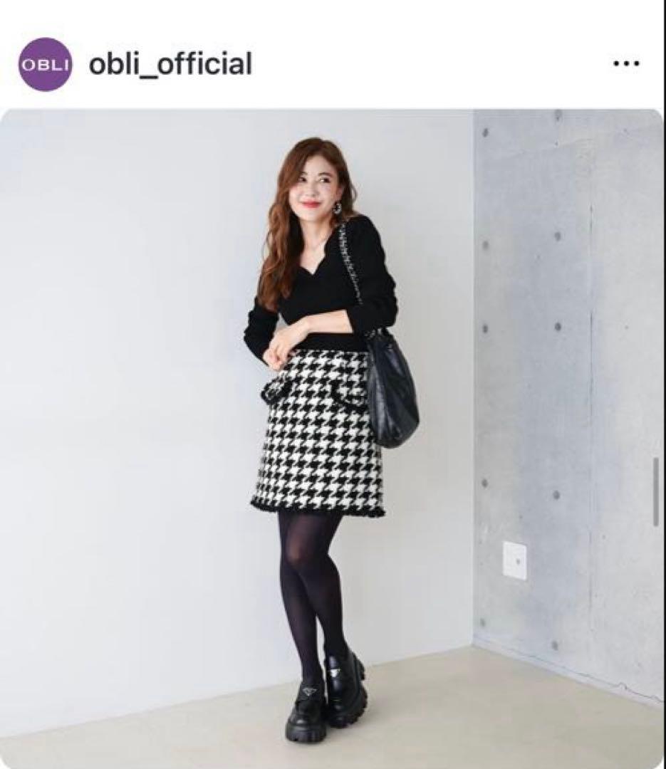 オブリOBLI千鳥格子ツイードスカート