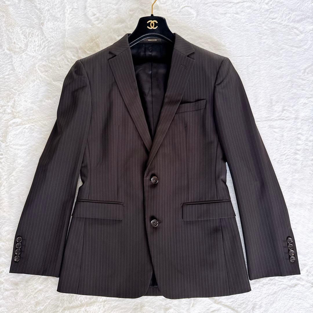 【COMME CA MEN】スーツ 3ピース ブラウン ストライプ 44サイズ