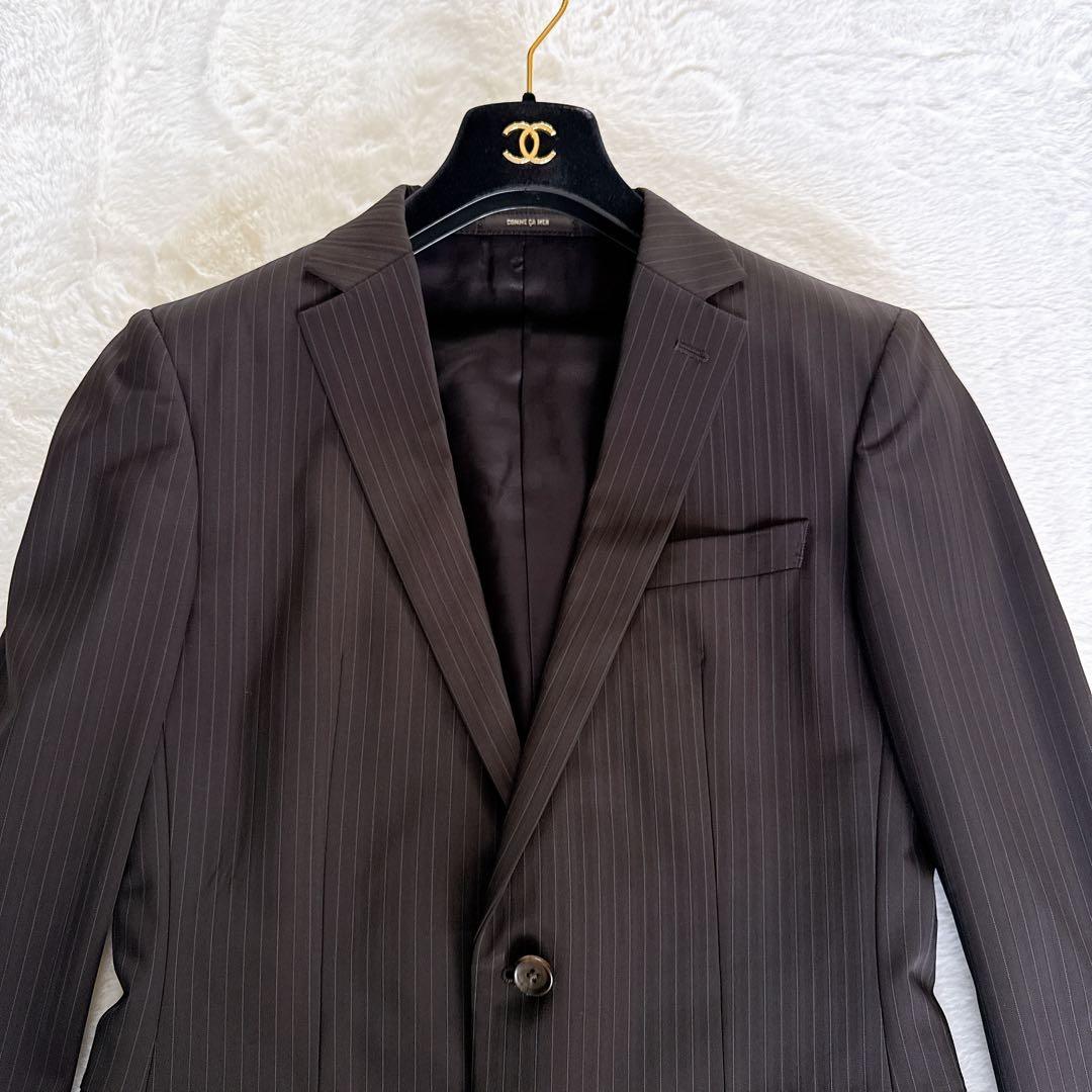 【COMME CA MEN】スーツ 3ピース ブラウン ストライプ 44サイズ