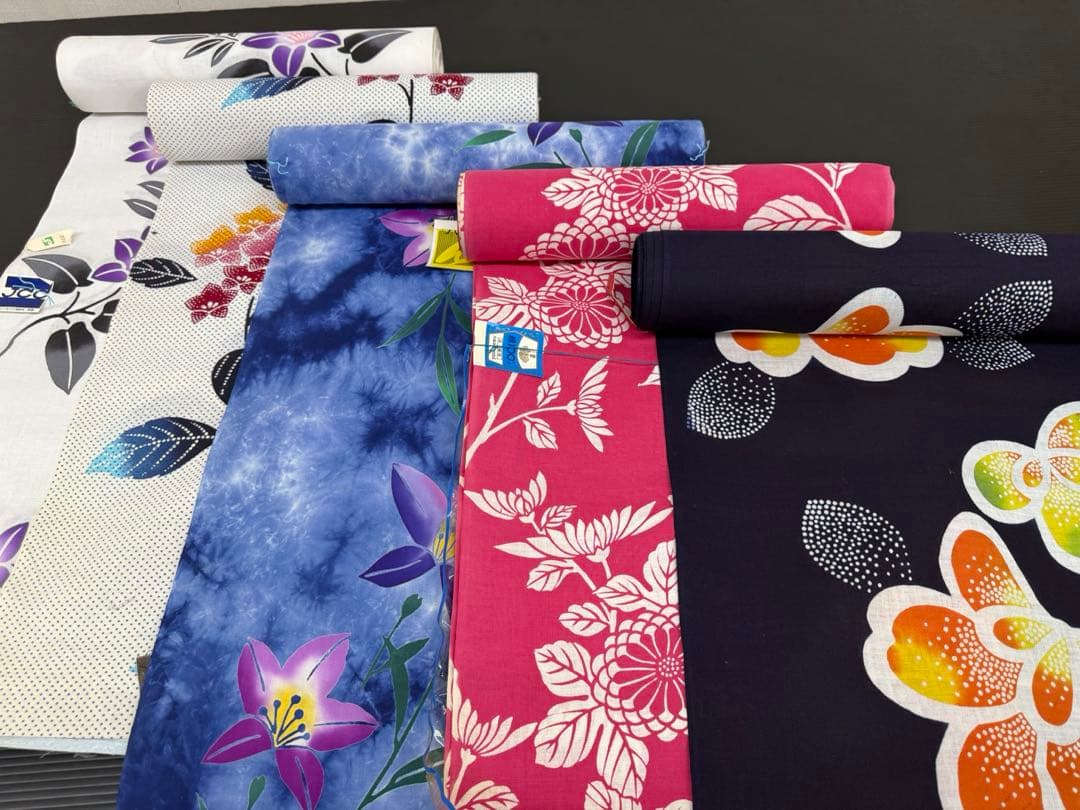 136)浴衣　反物　5点セット　綿　着尺
