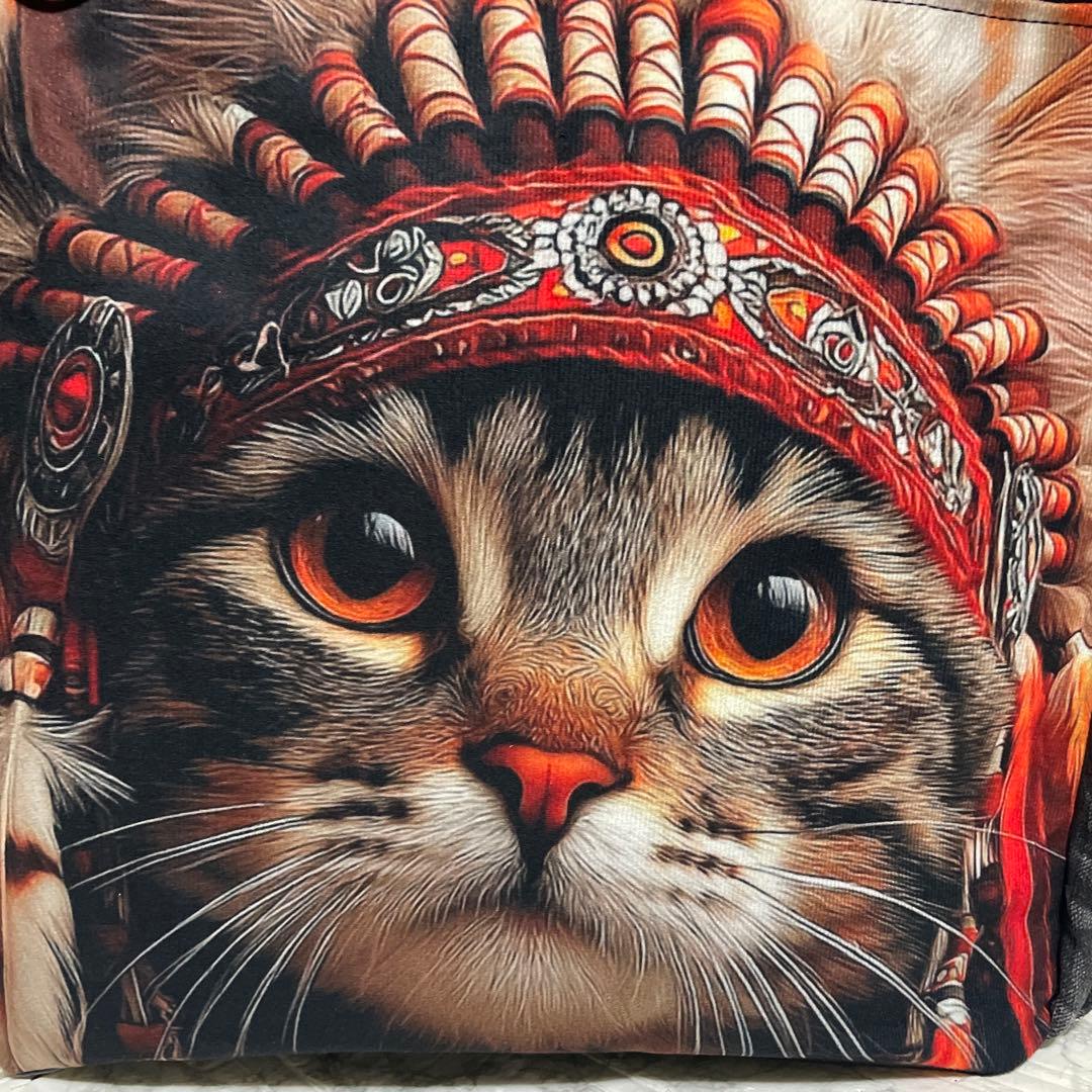 No.538 デニムリメイクバッグ　肩掛けトートバッグ　キャットインディアン