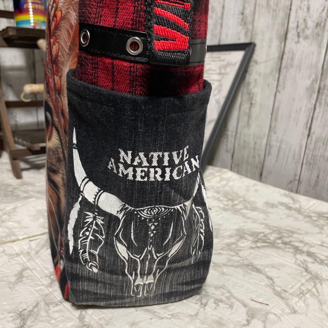 No.538 デニムリメイクバッグ　肩掛けトートバッグ　キャットインディアン