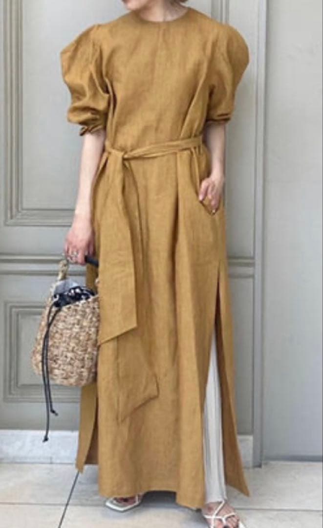 HYKE(ハイク) LINEN SHORT SLEEVE MAXI DRESS
