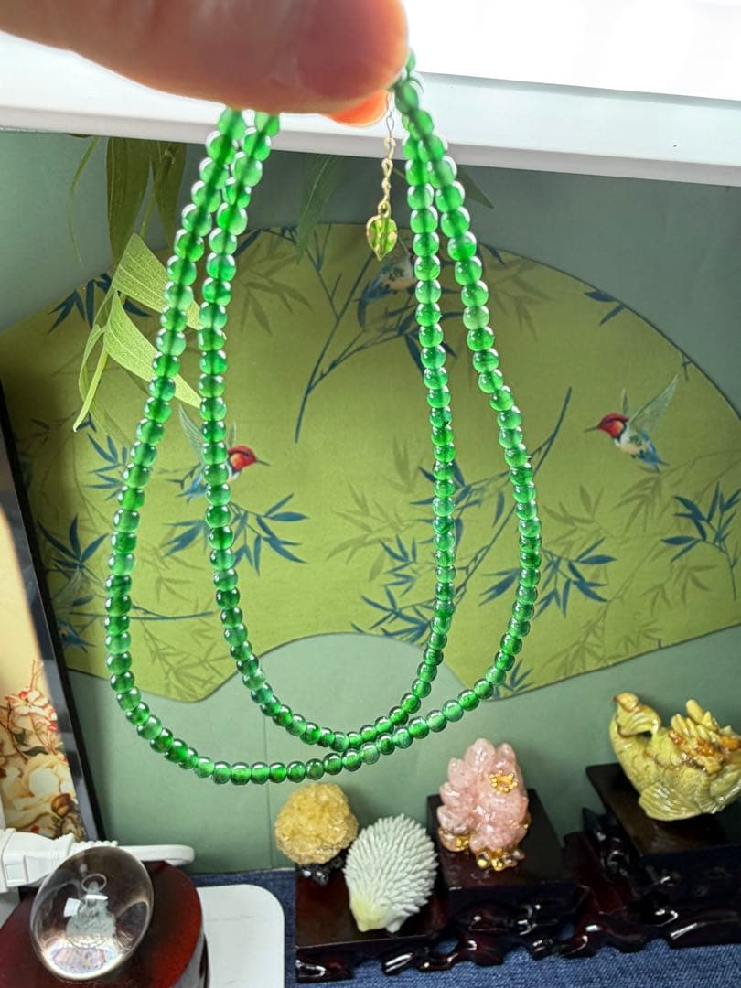 新入荷❣️高品質‼️天然A貨翡翠　18k、氷種満緑小粒ネックレス　鑑定書付き