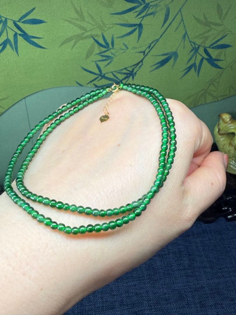 新入荷❣️高品質‼️天然A貨翡翠　18k、氷種満緑小粒ネックレス　鑑定書付き