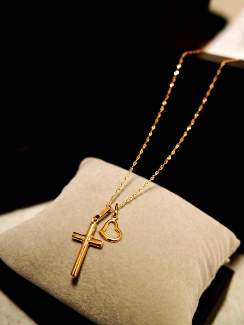 k18 ハート＆クロス チェーン　ネックレス　18金