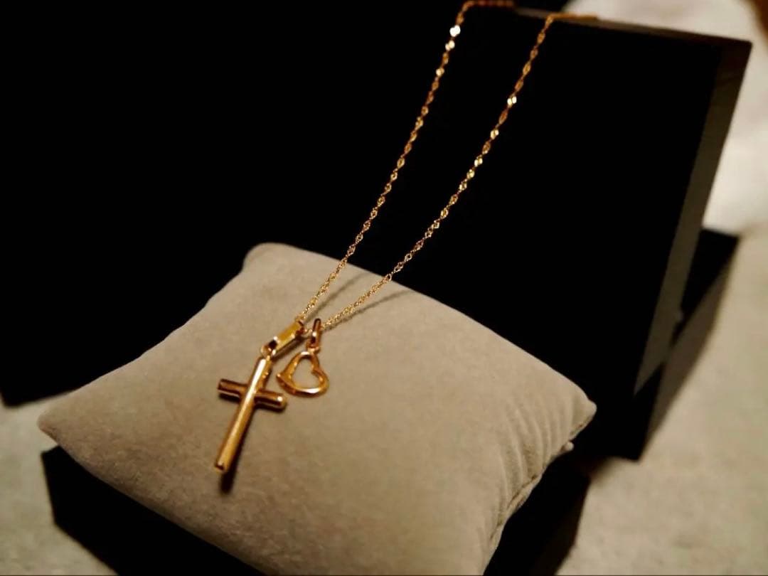 k18 ハート＆クロス チェーン　ネックレス　18金