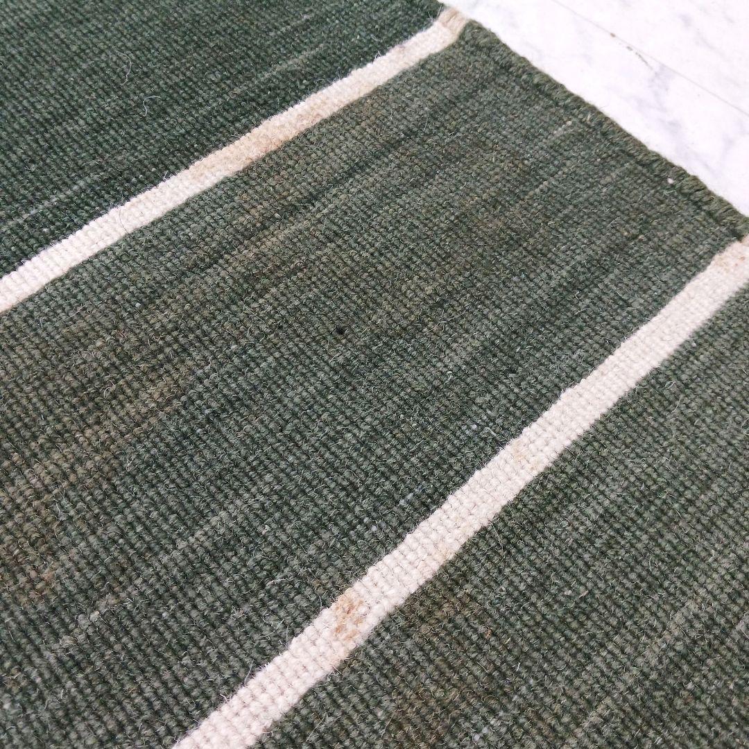 Y2579 インド製 ハリス ウール100% 手織り 平織ラグ 大判