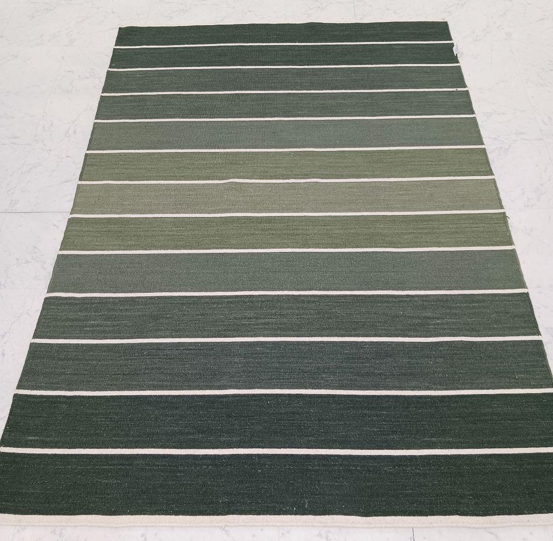 Y2579 インド製 ハリス ウール100% 手織り 平織ラグ 大判