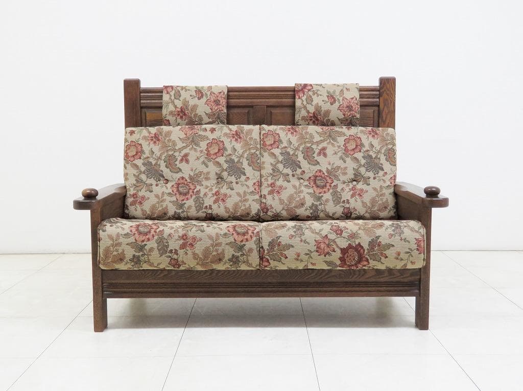 葉山ガーデン 2人掛けソファ オーク無垢材 花柄 ファブリック 検三越ダニエル