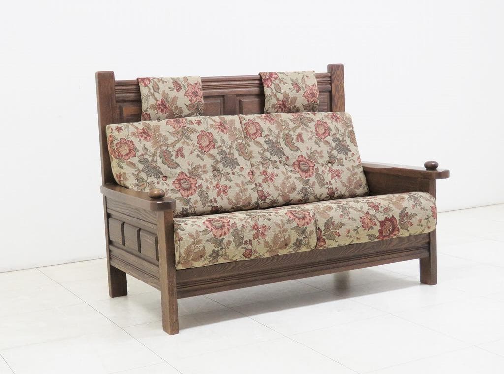 葉山ガーデン 2人掛けソファ オーク無垢材 花柄 ファブリック 検三越ダニエル