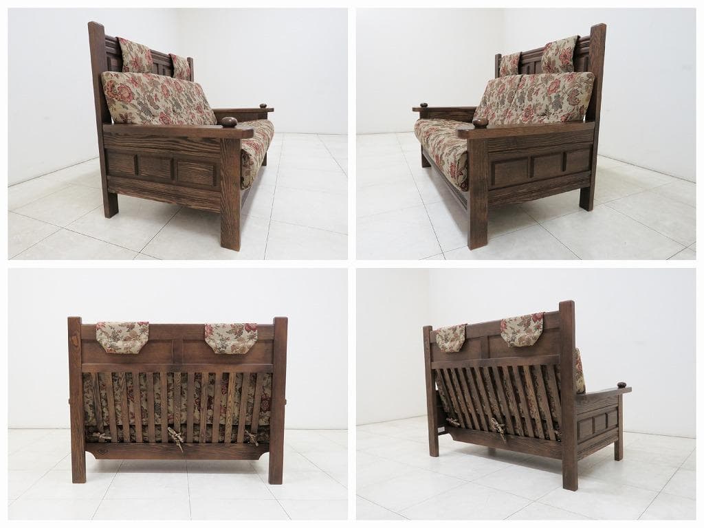 葉山ガーデン 2人掛けソファ オーク無垢材 花柄 ファブリック 検三越ダニエル