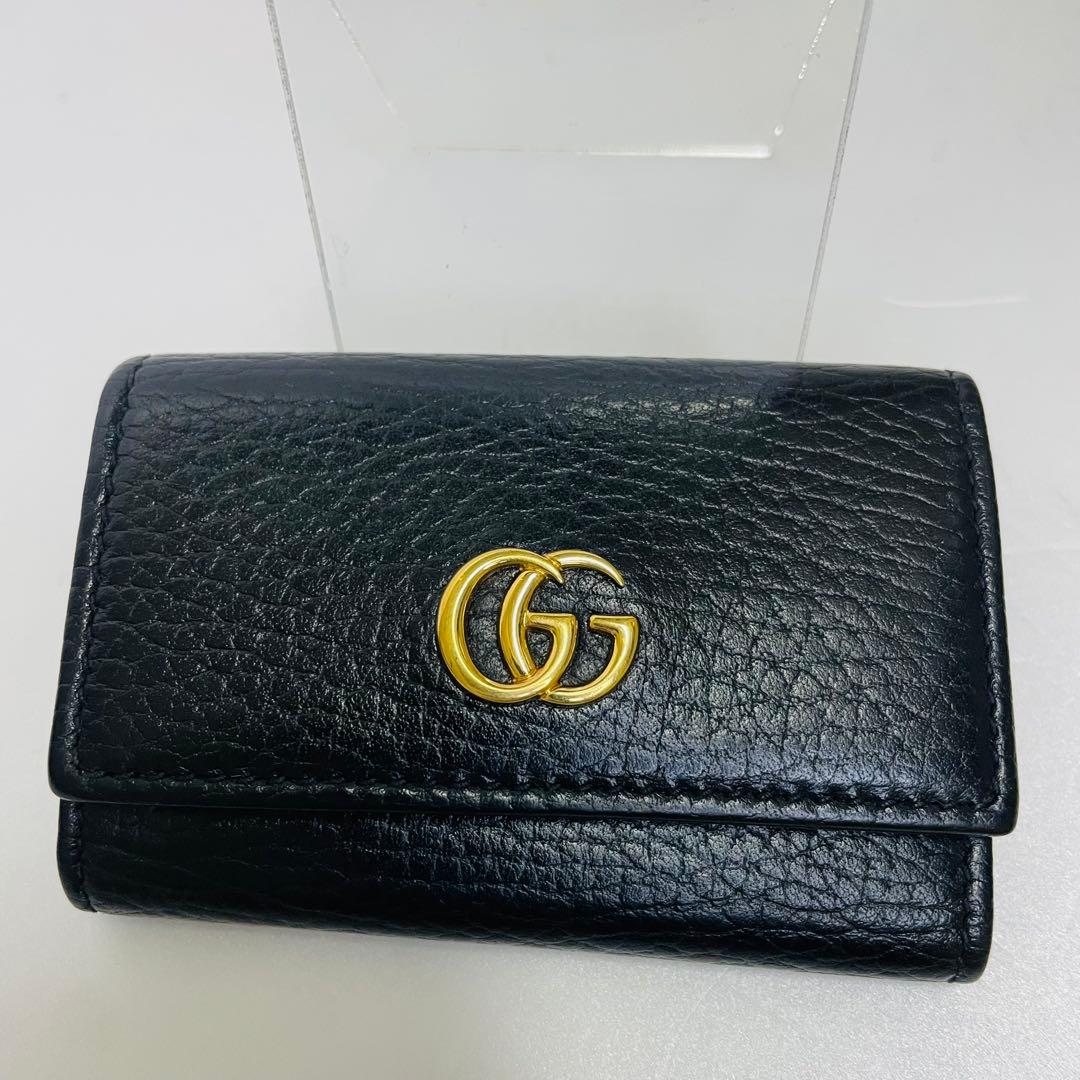 美品 GUCCI グッチ GGマーモント 6連キーケース レザー ブラック 黒