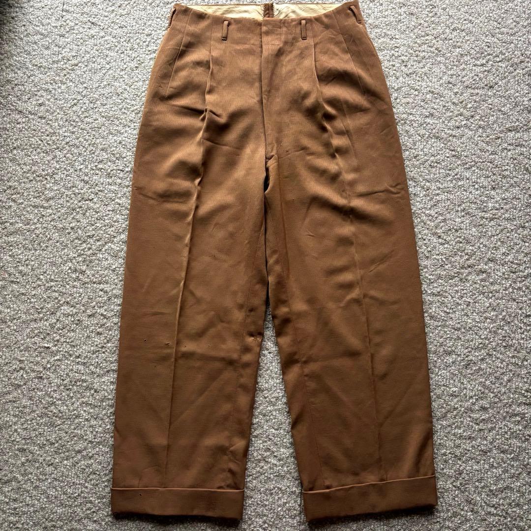 【50s】 ブラウン レーヨン スラックス ギャバスラツータック ワイド
