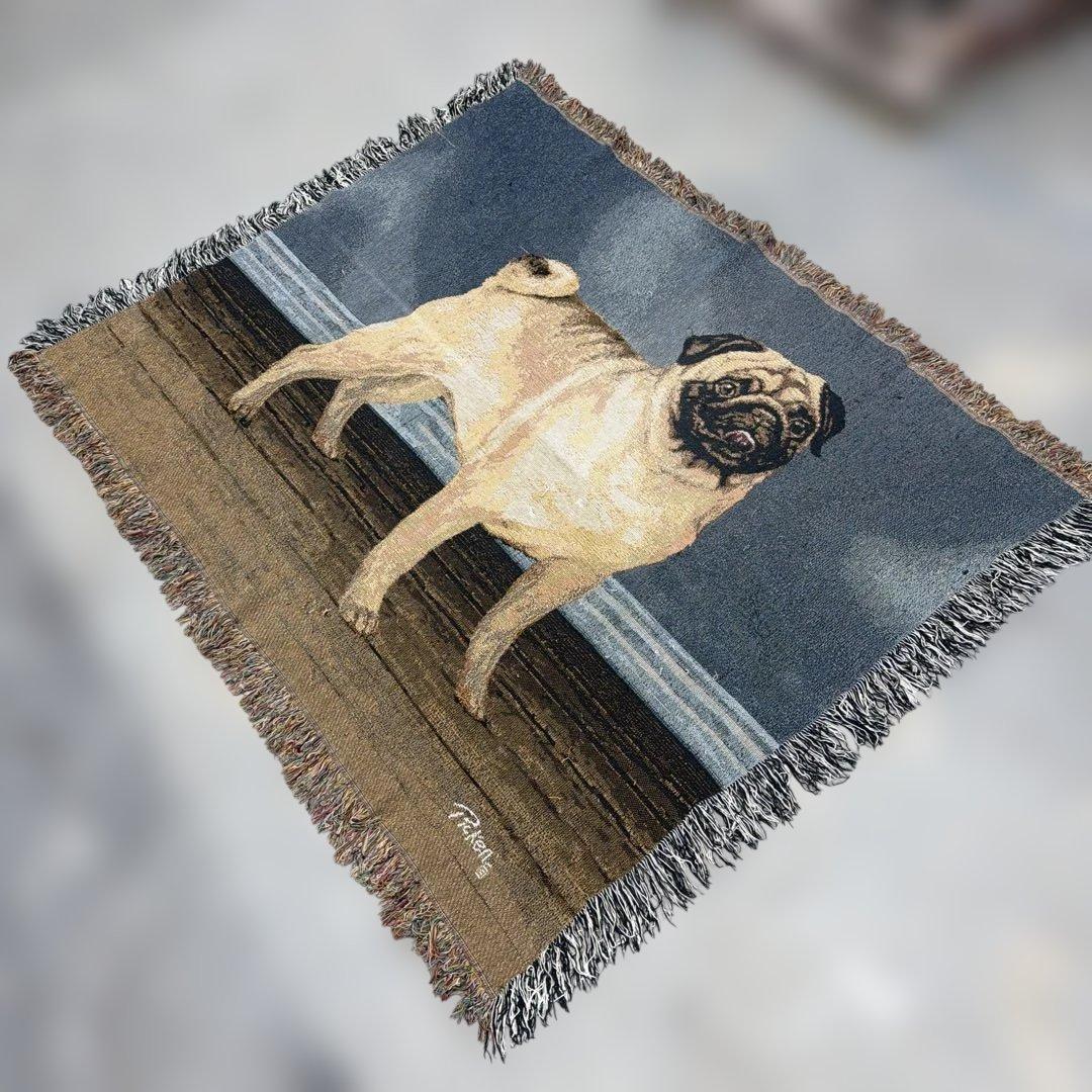 犬　パグ　マルチカバー　ソファカバー　ヴィンテージラグ　117x150