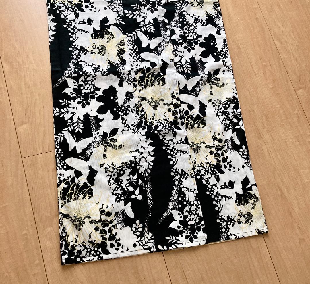 ☆美品☆ レディース浴衣 帯 白地 黒模様 金刺繡　2点セット