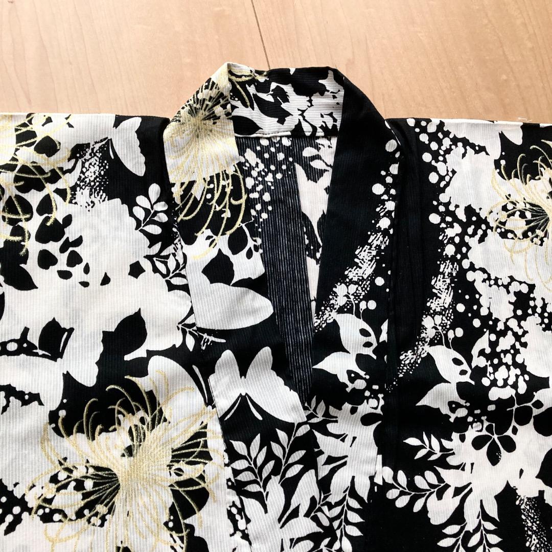 ☆美品☆ レディース浴衣 帯 白地 黒模様 金刺繡　2点セット
