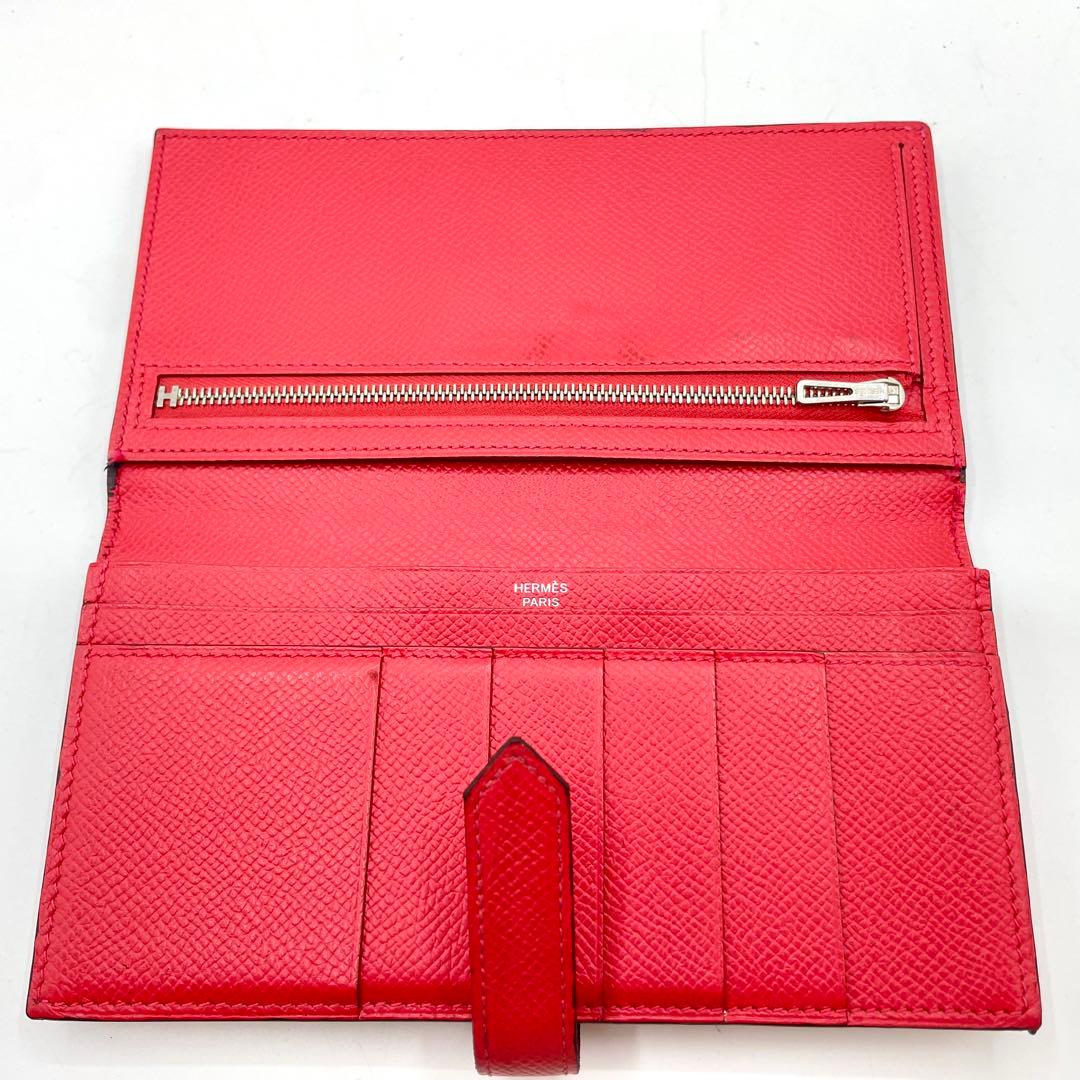 極美品　T刻印　エルメス ベアンスフレ 長財布 エプソン レザー ローズ