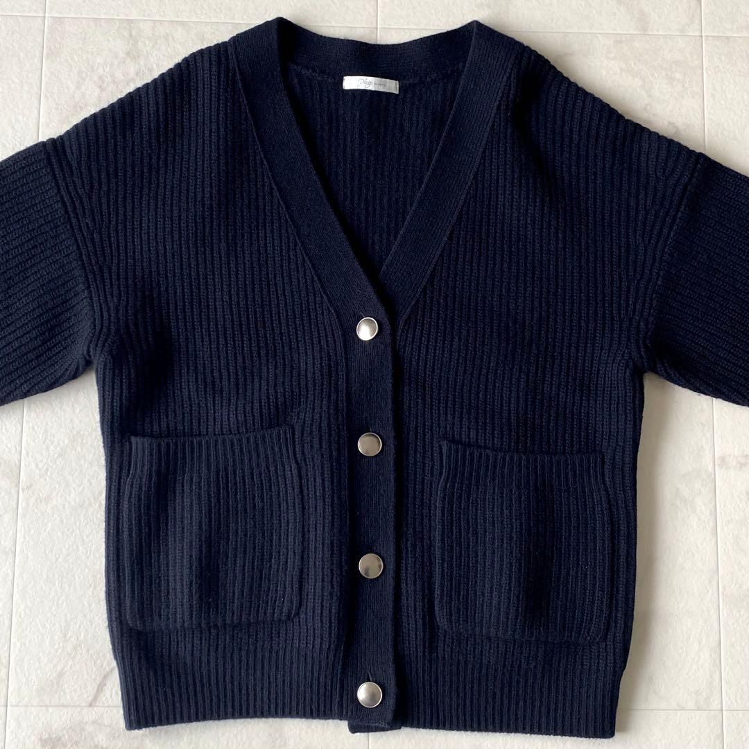 美品.定価2.5万☆プラージュ カシミア 畔編み Vネックカーディガン 濃紺
