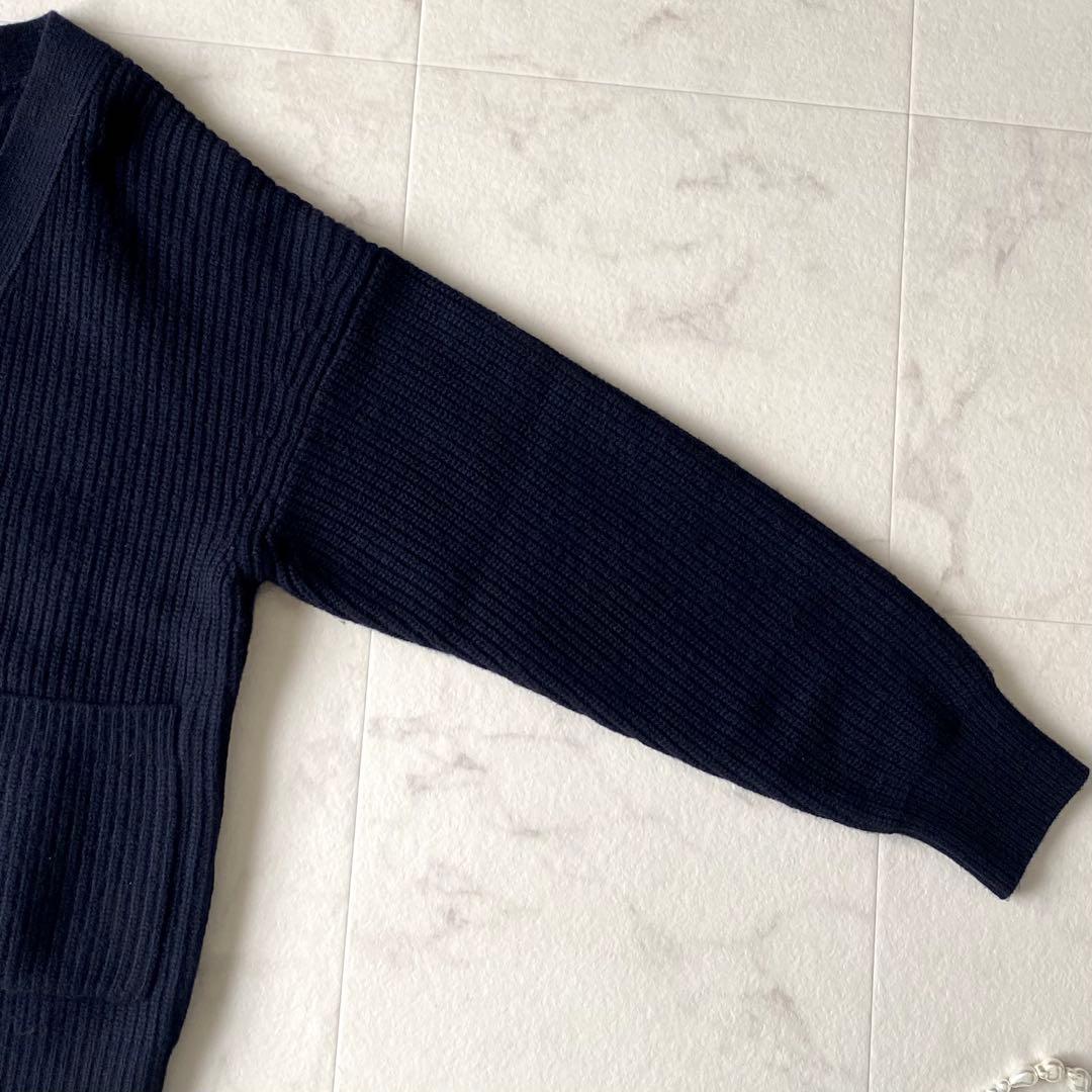 美品.定価2.5万☆プラージュ カシミア 畔編み Vネックカーディガン 濃紺
