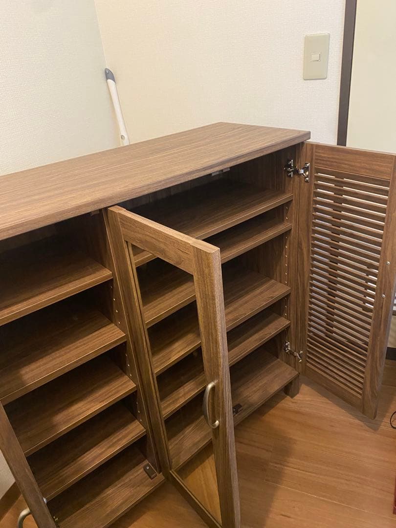 【美品】ニトリ シューズボックス ミラー付き 玄関収納 幅90cm 送料込み