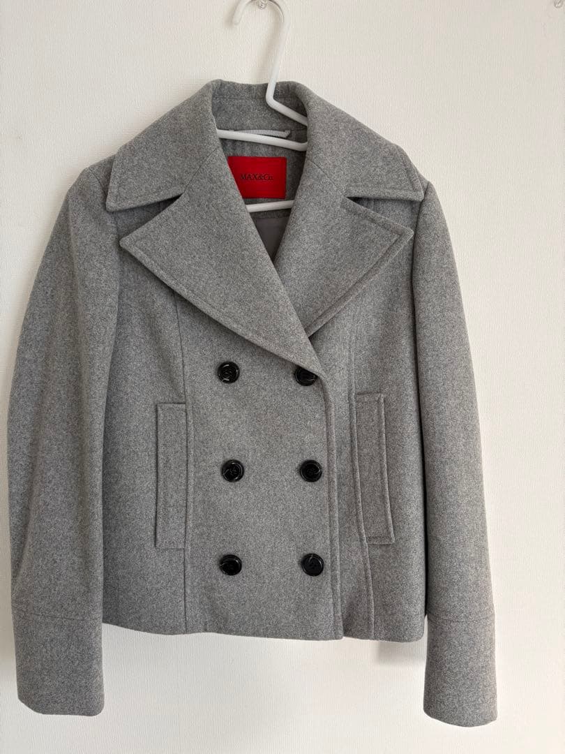 Max & Coグレー ウール ピーコート ダブルブレスト