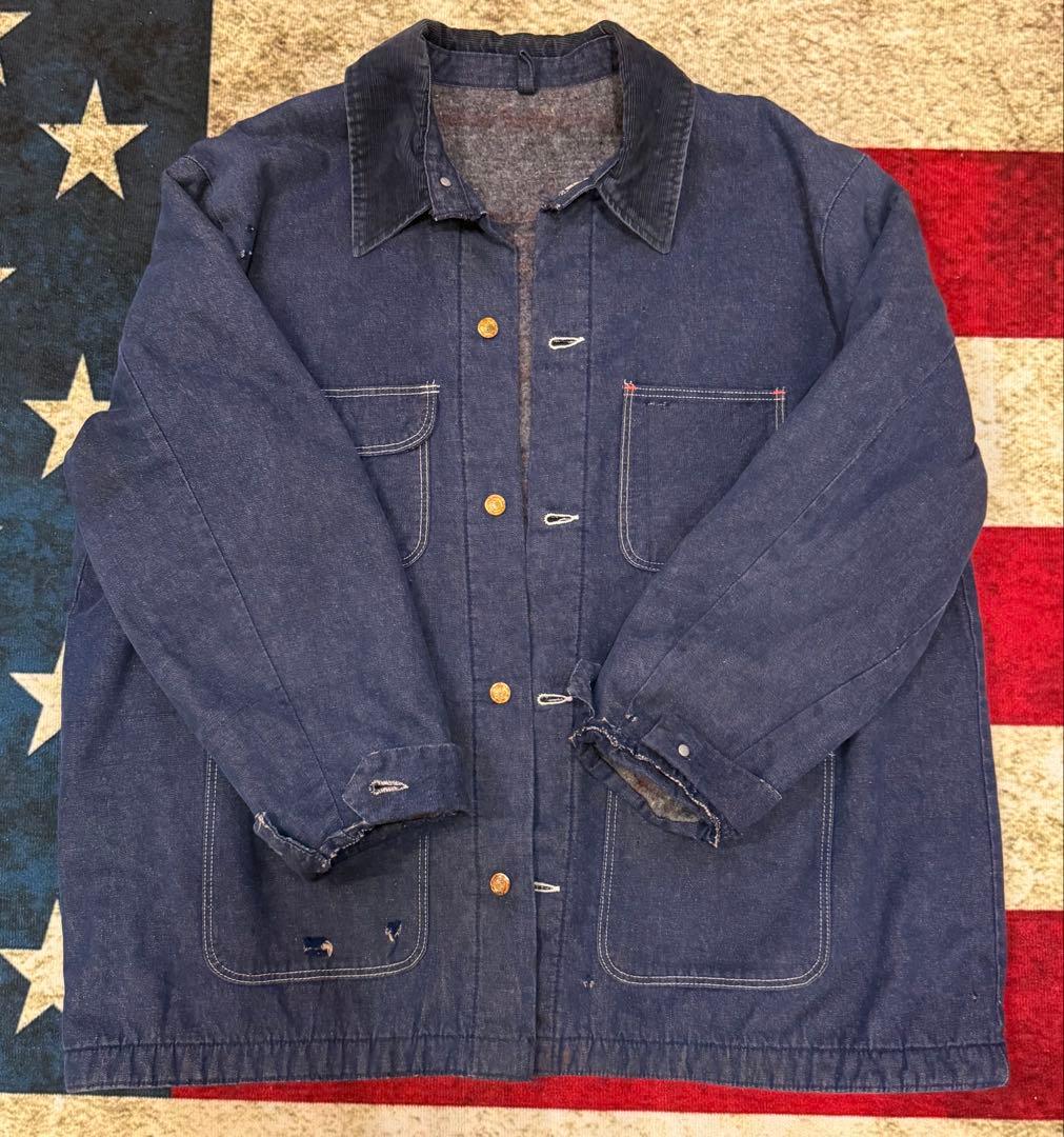 70年代 ブルーベル ラングラー デニムカバーオール ブランケット裏地付き 濃紺