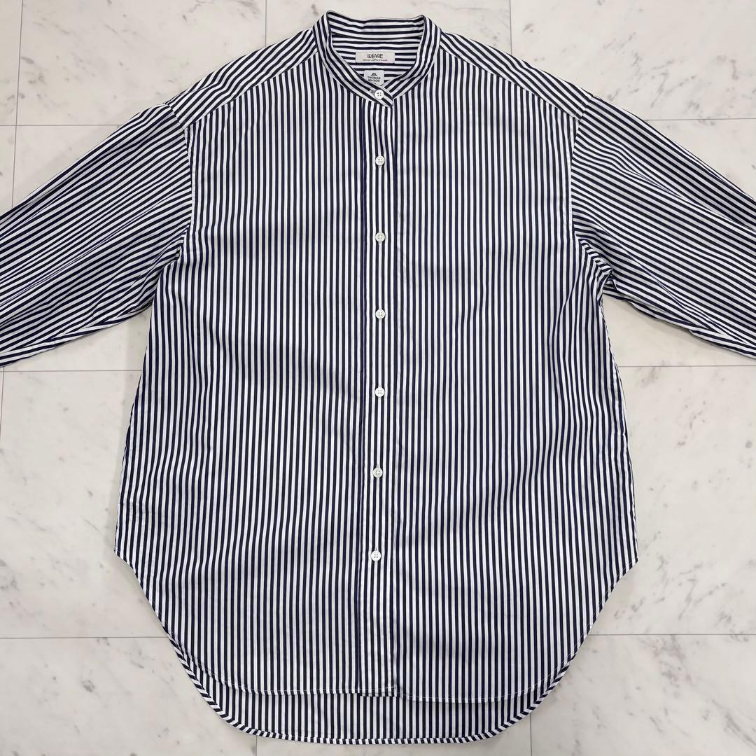 美品♪レサージュ　THOMAS MASONスタンドカラーシャツ　ネイビー　紺×白