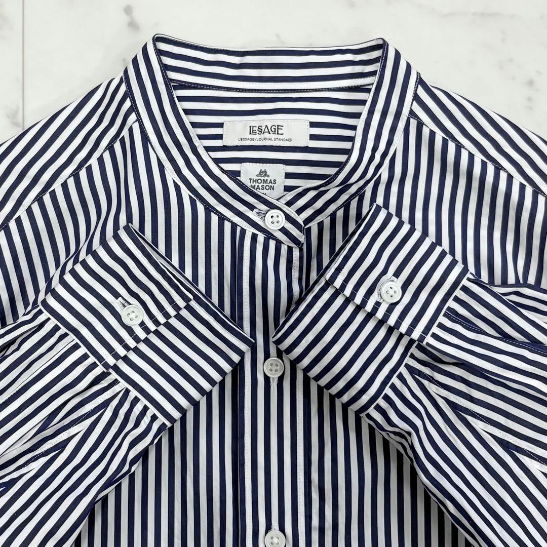 美品♪レサージュ　THOMAS MASONスタンドカラーシャツ　ネイビー　紺×白