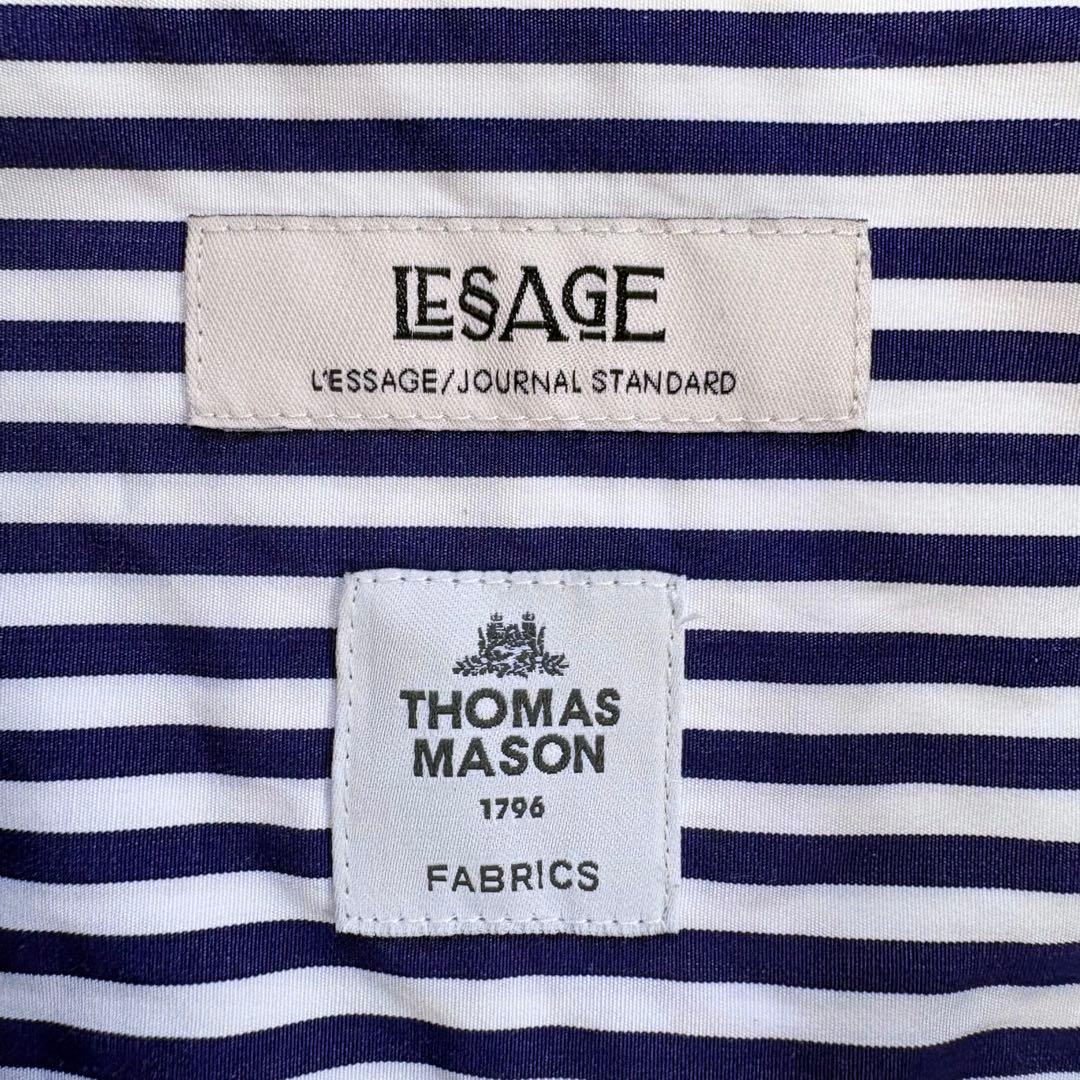 美品♪レサージュ　THOMAS MASONスタンドカラーシャツ　ネイビー　紺×白