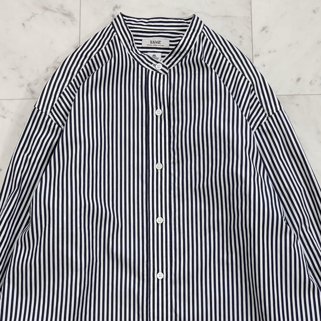 美品♪レサージュ　THOMAS MASONスタンドカラーシャツ　ネイビー　紺×白