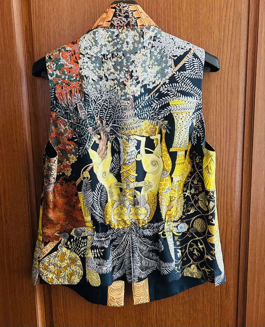 HERMES ジレ　エルメス　ベスト　シルク　マルジェラ　草木柄　ヴィンテージ