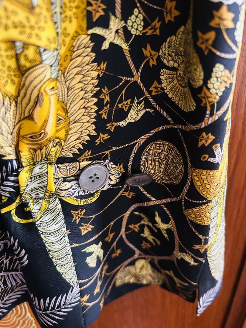 HERMES ジレ　エルメス　ベスト　シルク　マルジェラ　草木柄　ヴィンテージ