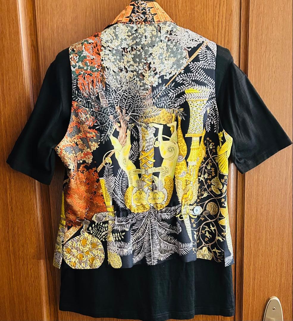 HERMES ジレ　エルメス　ベスト　シルク　マルジェラ　草木柄　ヴィンテージ