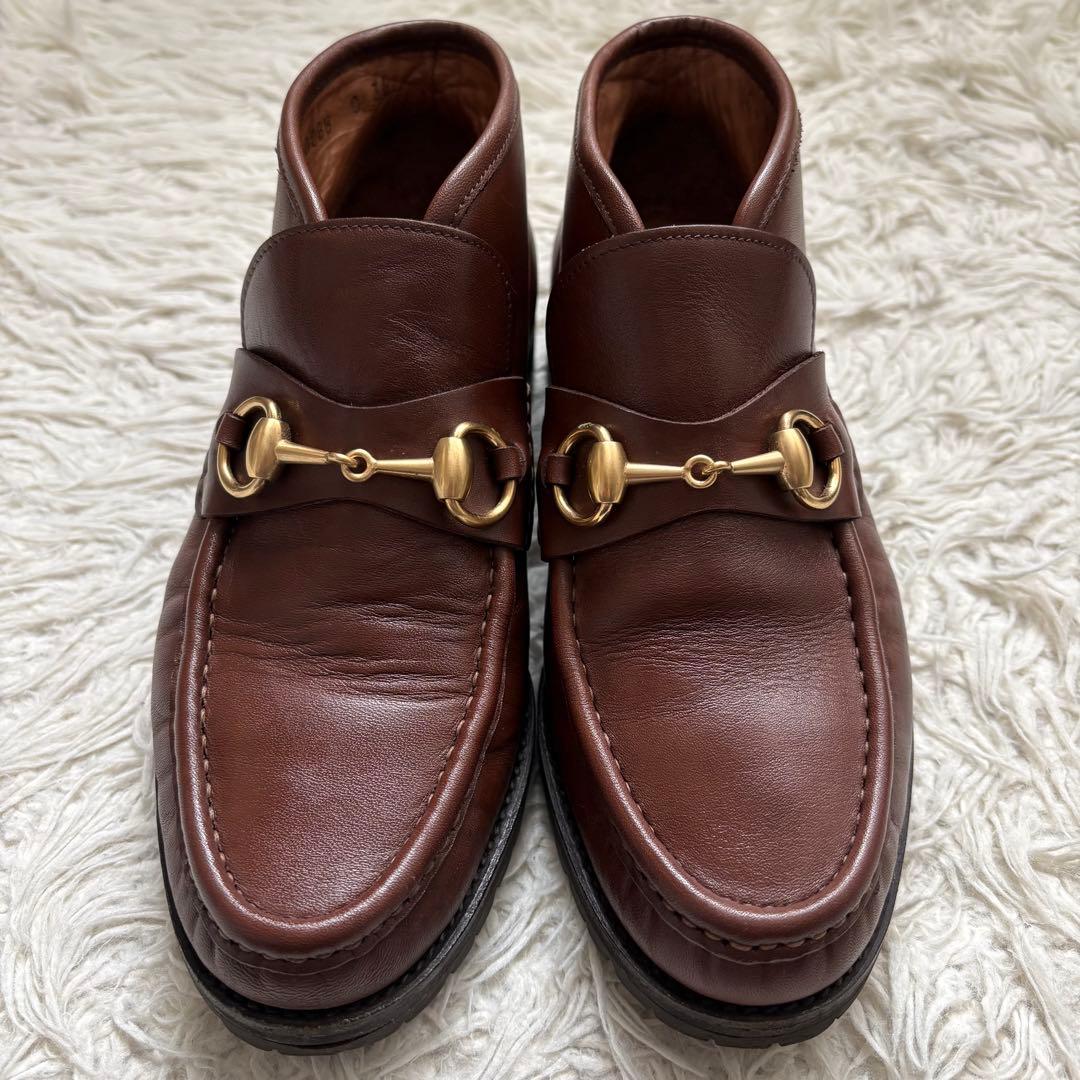 グッチ ホースビット ローファー ハイカット ブラウン 本革　104 0088
