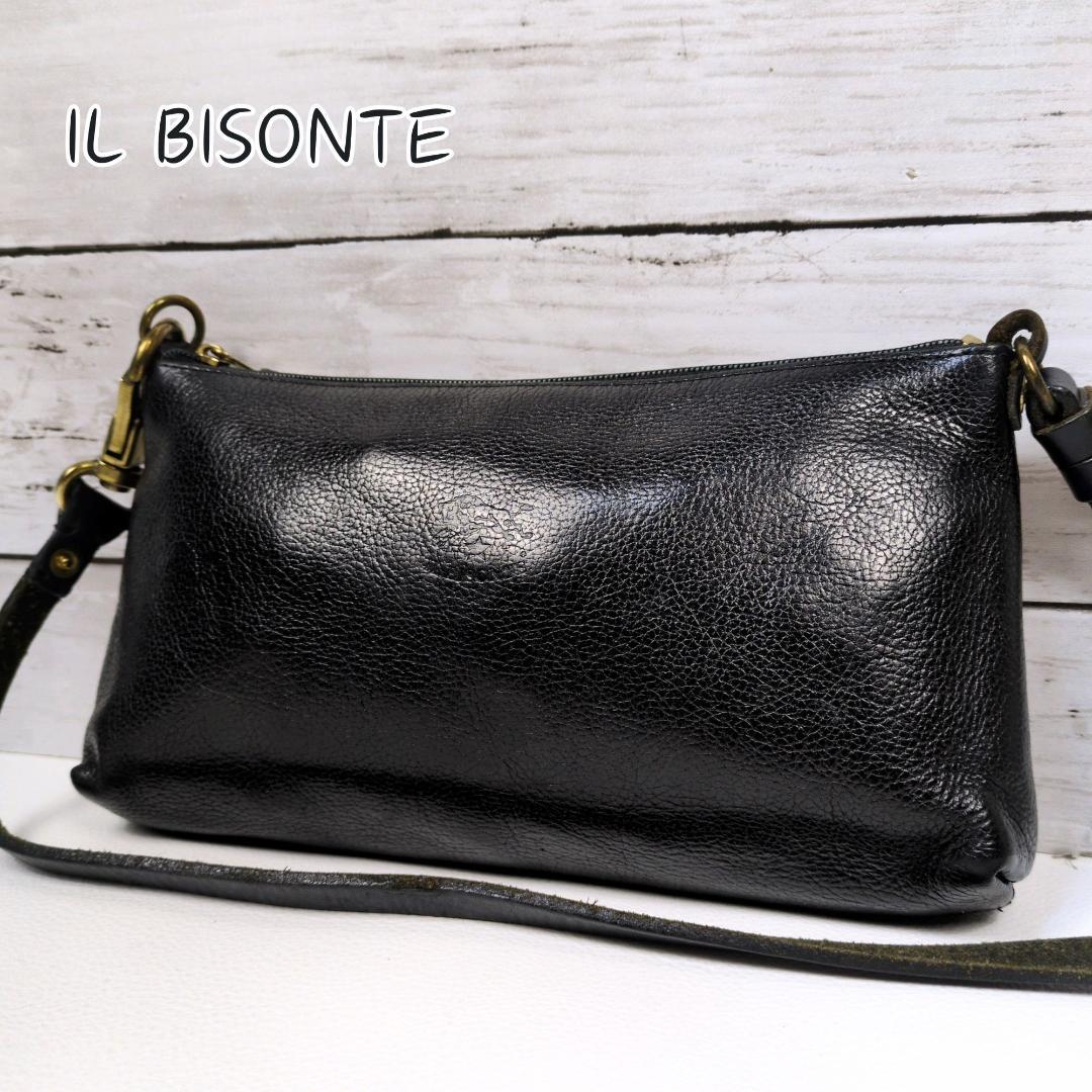 イルビゾンテ　ショルダーバッグ　ハンドバッグ　ブラック　2way　シボ